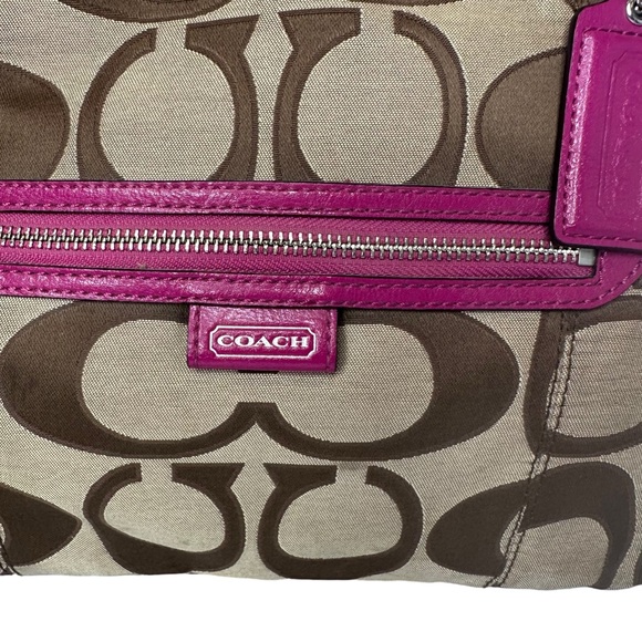 Coach Khaki & Bright Magenta Daisy Outline Signature Mia Tote Bag & Wallet - Picture 5 of 16
